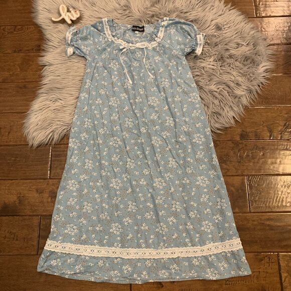 Scarlet Darkness Girls Dress Blue White Floral Short Sleeve Prairie Size…